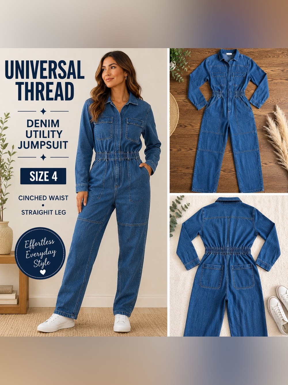 Universal Thread Denim Utility Jumpsuit Women’s Size 4 Blue Long Sleeve